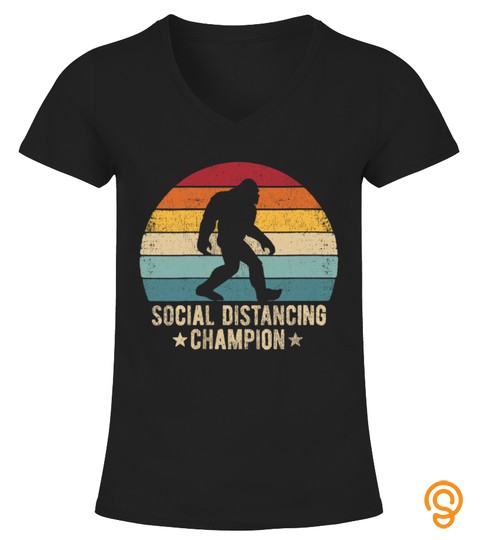 Social Distancing Champion Retro Sasquatch Funny Bigfoot V Neck T Shirt