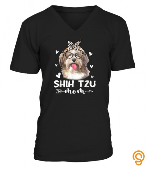 Shih Tzu Mom Leopard Print Dog Lovers Mother Day Gift T Shirt