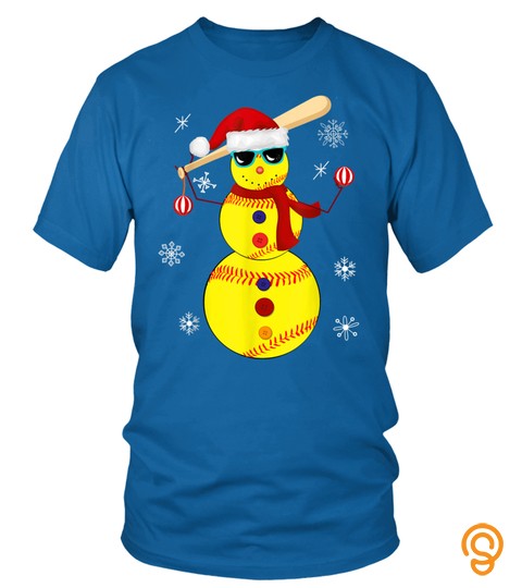 Christmas Softball Bat Snowman Santa Snowflake Girls Youth T Shirt
