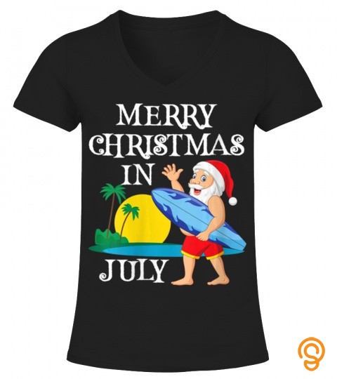 Womens Christmas In July Hawaiian Surfing Santa Surf Vacation Gift V Neck T Shirt