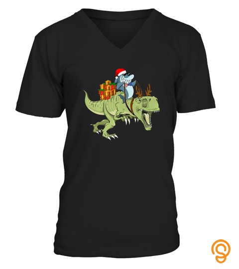 Shark Riding Dinosaur T Rex T Shirt Christmas Tshirt   Hoodie   Mug (Full Size And Color)