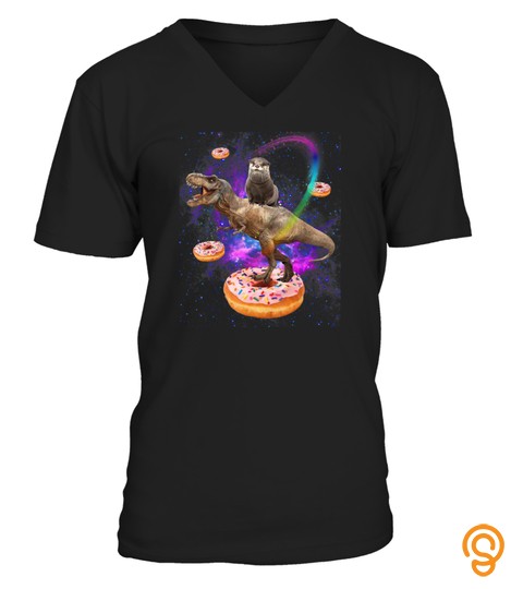 Space Otter Riding Dinosaur T rex Donuts Galaxy Funny Otter T Shirt