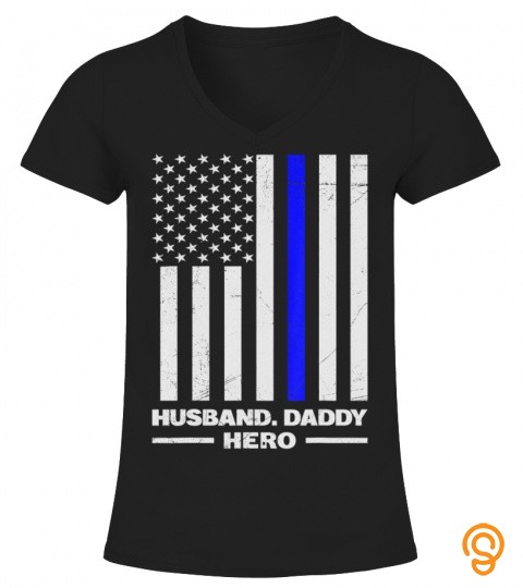 Husband Daddy Hero Police Officers Vintage USA Flag T Shirt
