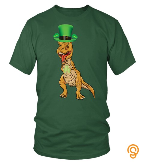 Kids Green St. Patrick's Day Dinosaur T Rex Clover T Shirt