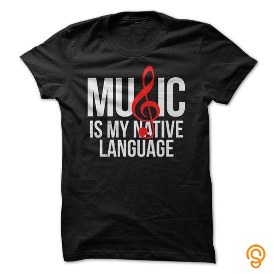 Discounted Music Is My Native Language White Red Text Tee Shirts Clothes