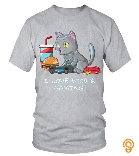 Cat Tshirt   Love Food amp Gaming Cat Video Gamer Girl Nerd Fast Food Long Sleeve TShirt