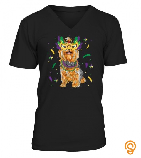 Beads & Mask Yorkshire Terrier Mardi Gras Dog Mom Dad Gift T Shirt