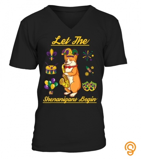 Corgi Dog Lover Costume Happy Mardi Gras Carnival Party Gift T Shirt