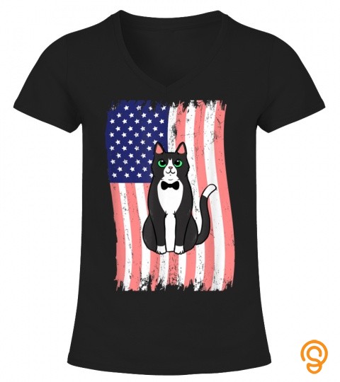American Flag Tuxedo Cat T Shirt